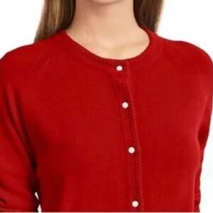 Karen Scott Red Crewneck Cardigan with Pearl Buttons used good condition